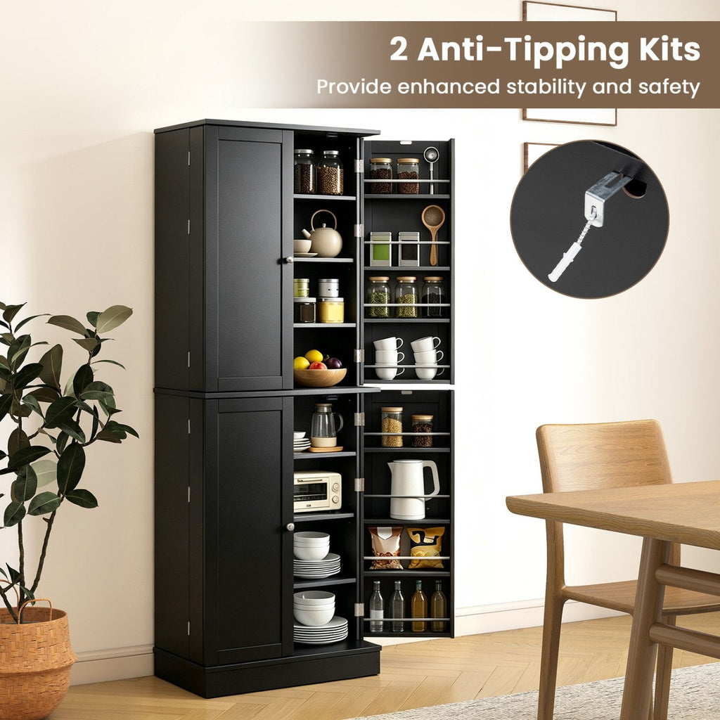 Kitchen Pantry Cabinet 65.5 Inch Freestanding Tall Buffet Cupboard-Black