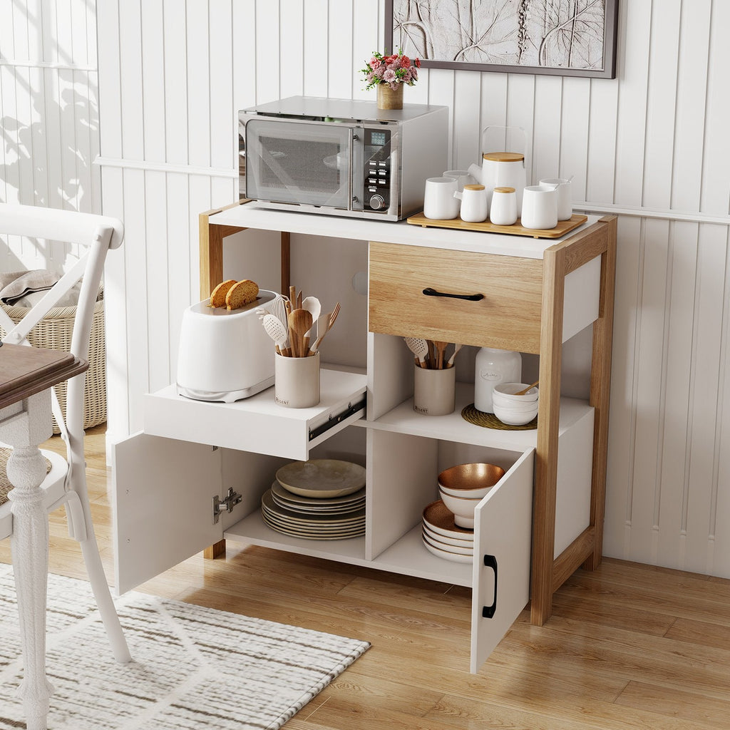 Kitchen Storage Cabinet with Drawer Pull-Out Shelf and 2 Doors-White