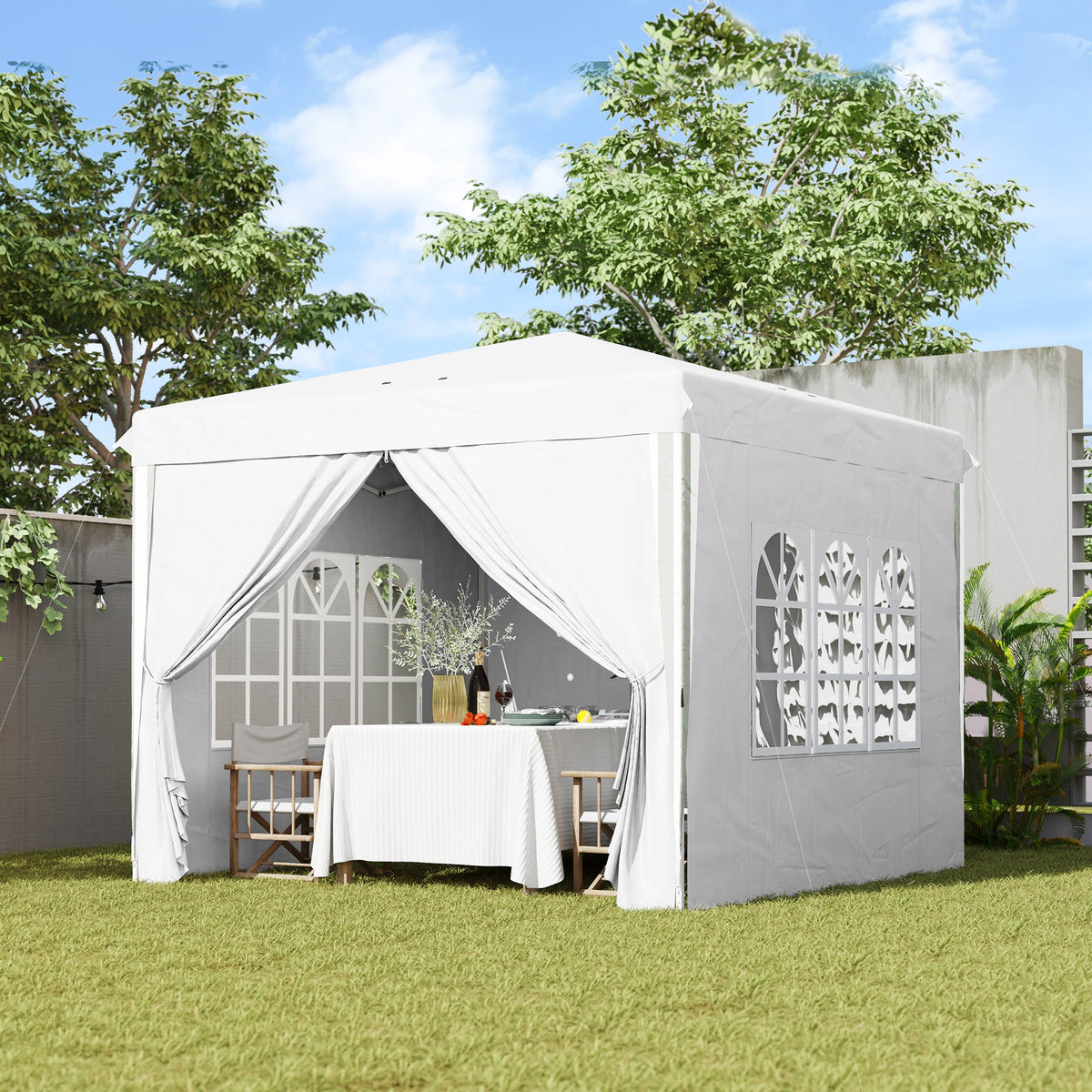 10' x 10' Pop-Up Canopy Tent with Sidewalls, Height-Adjustable, Carry Bag Included, for Outdoor, Garden, Patio, Light Grey