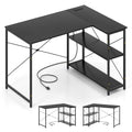 L-shaped 47 Inch Reversible Corner Desk with Adjustable Storage Shelves-Black