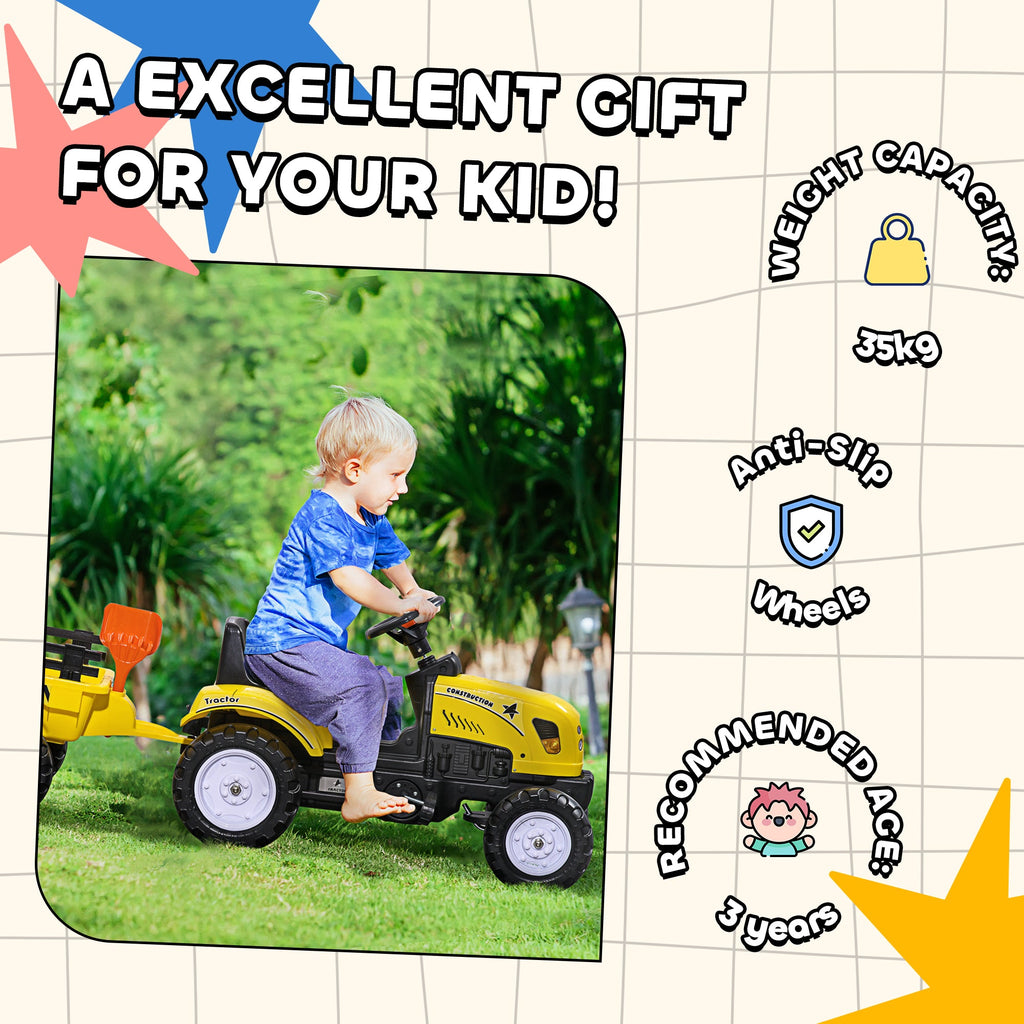 Ride on Excavator with Back Trailer, Shovel & Rake for 3+ Year Old