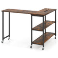 360 Degree Rotating Sofa Side Table on Wheels with Two Storage Shelves