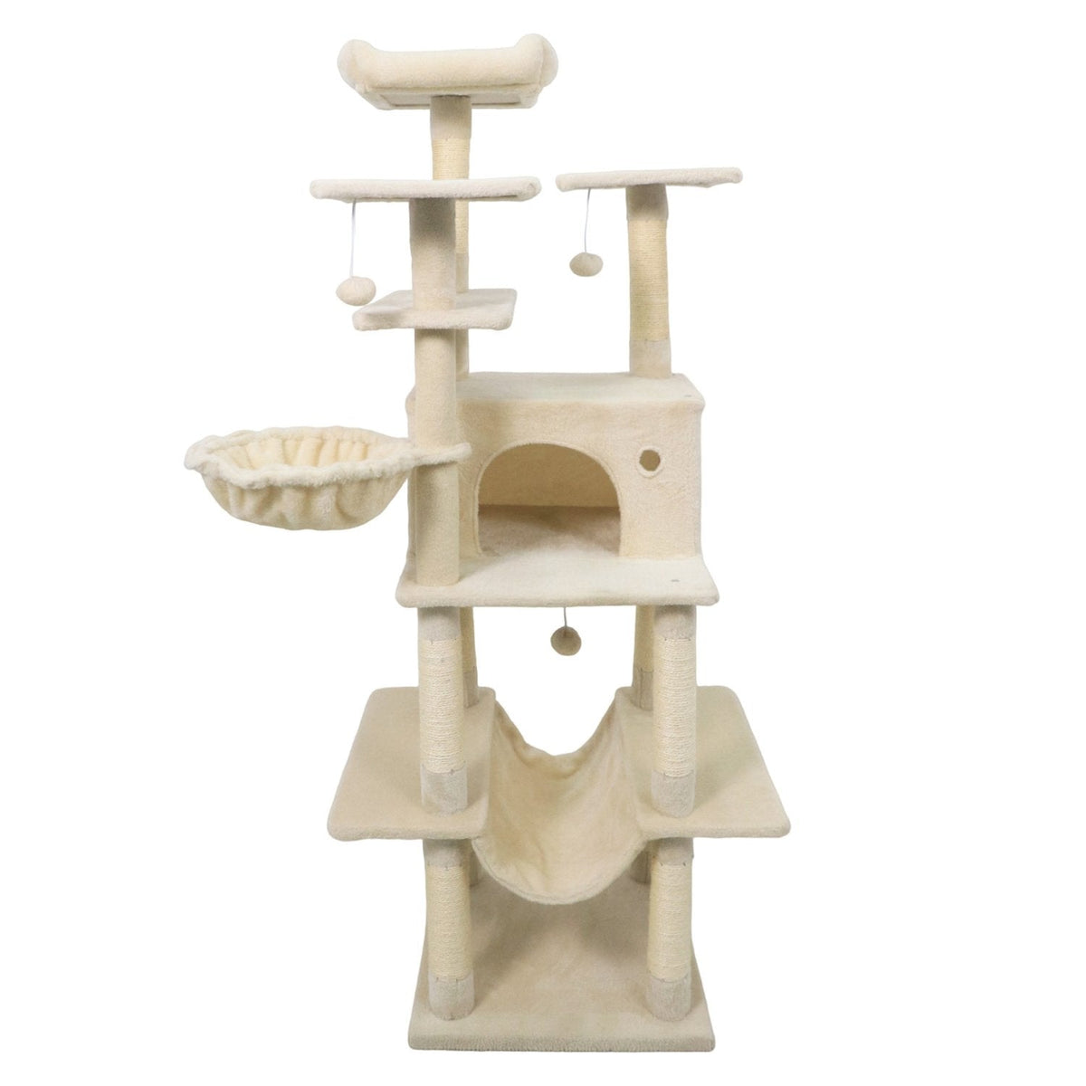 63 Inch Cat Tree with a Window Condo, Turning Basket and a Deep Hammock