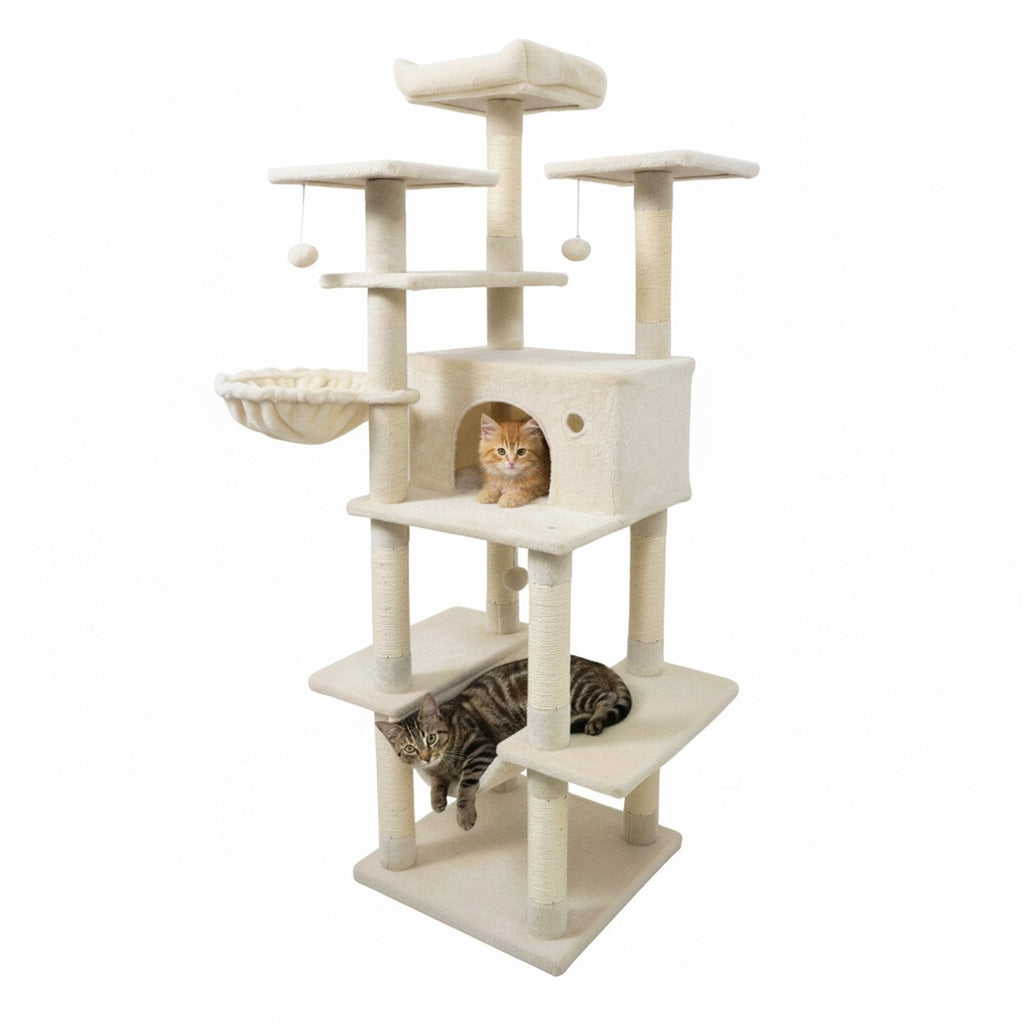 63 Inch Cat Tree with a Window Condo, Turning Basket and a Deep Hammock