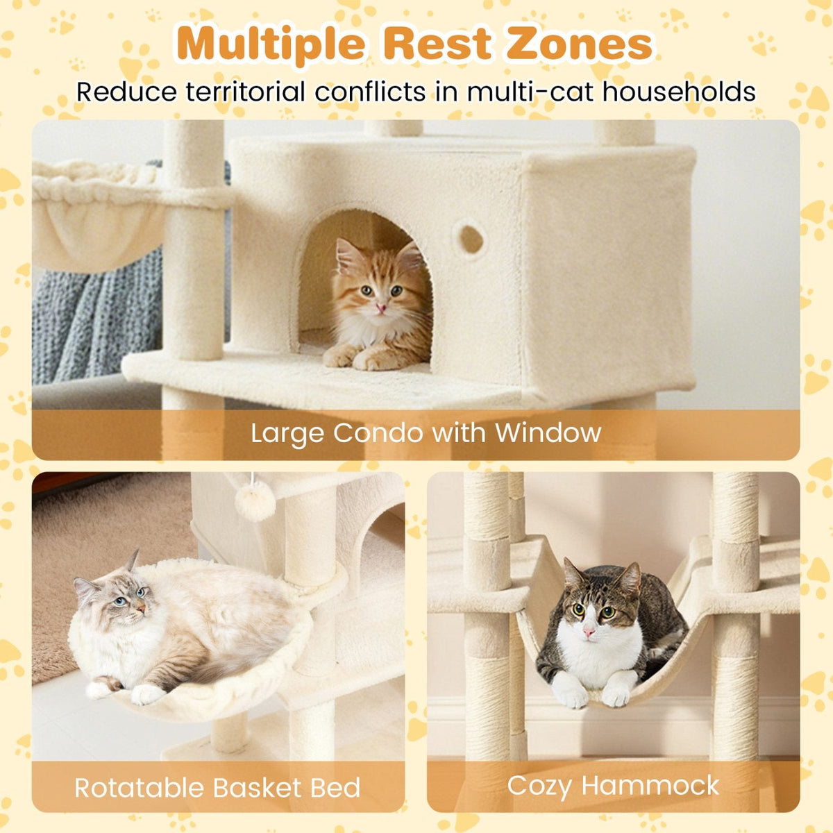 63 Inch Cat Tree with a Window Condo, Turning Basket and a Deep Hammock