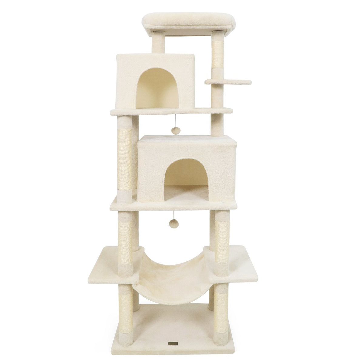 70 Inch Cat Tree with Two Stacked Condos, a Hammock and an Elevated Perch