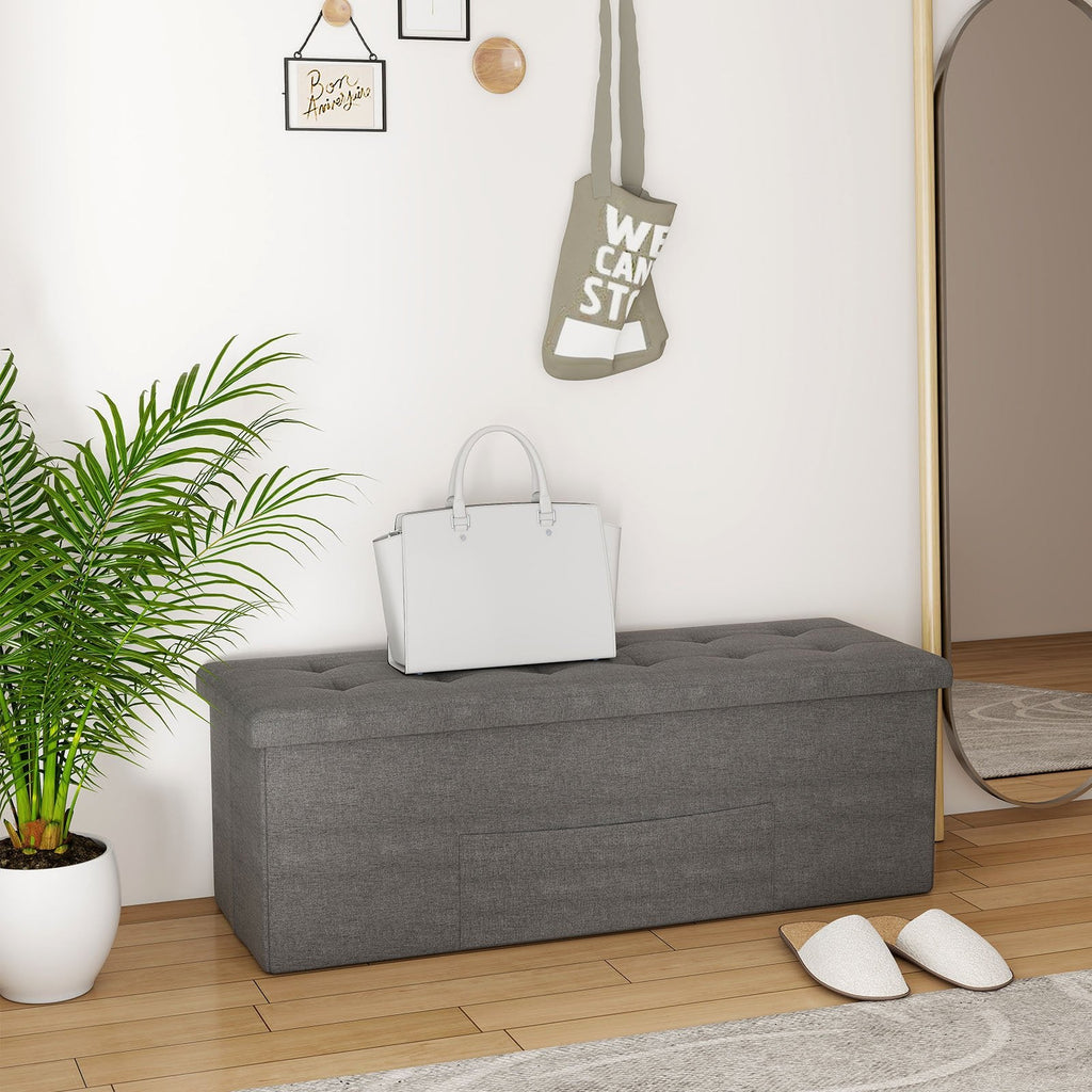 Fabric Folding Storage with Divider Bed End Bench-Dark Gray