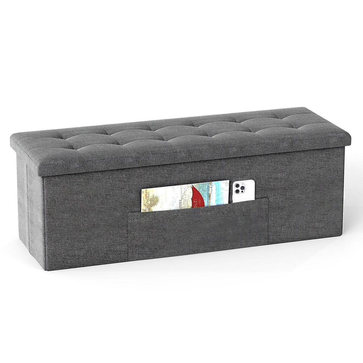 Fabric Folding Storage with Divider Bed End Bench-Dark Gray