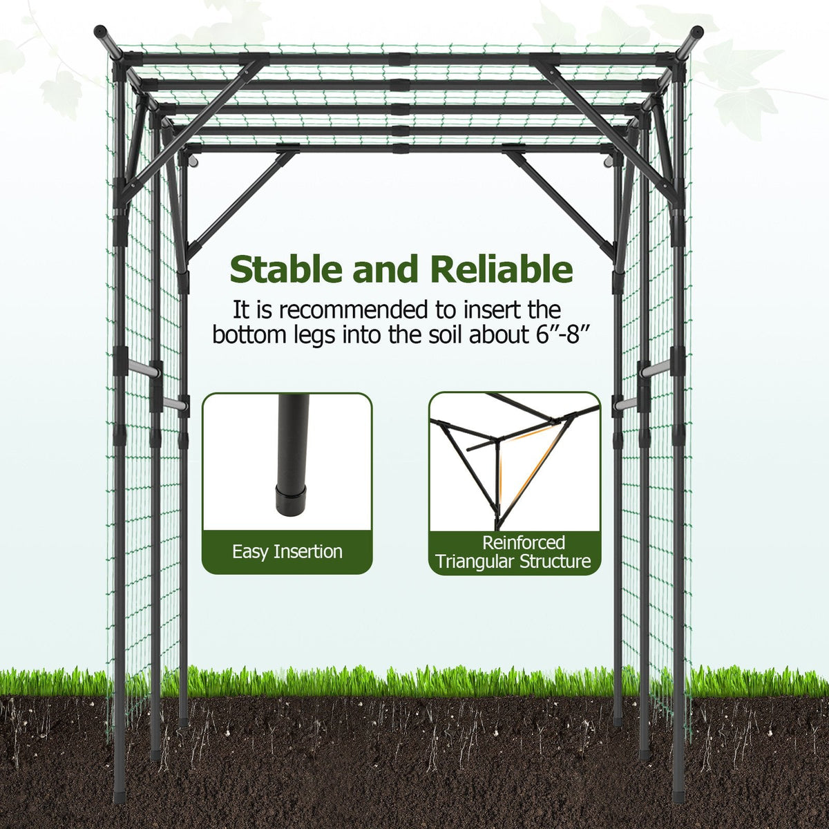 Large Garden Arch Trellis for Climbing Plants Outdoor Grape Vine Support-Black
