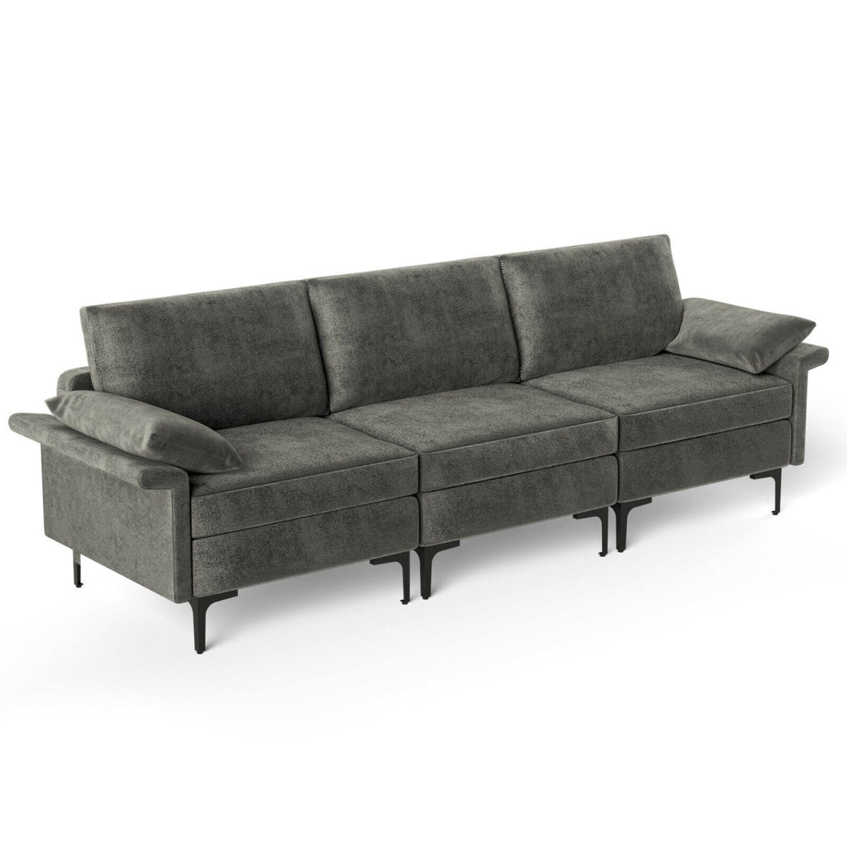 100.5 in 3 Seat Modular Sofa in Charcoal Linen, 30 in Deep, 660 lb Per Seat, Ships in Three Boxes
