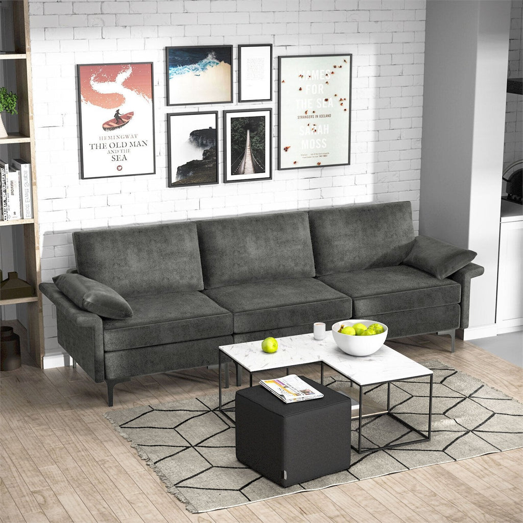 100.5 in 3 Seat Modular Sofa in Charcoal Linen, 30 in Deep, 660 lb Per Seat, Ships in Three Boxes