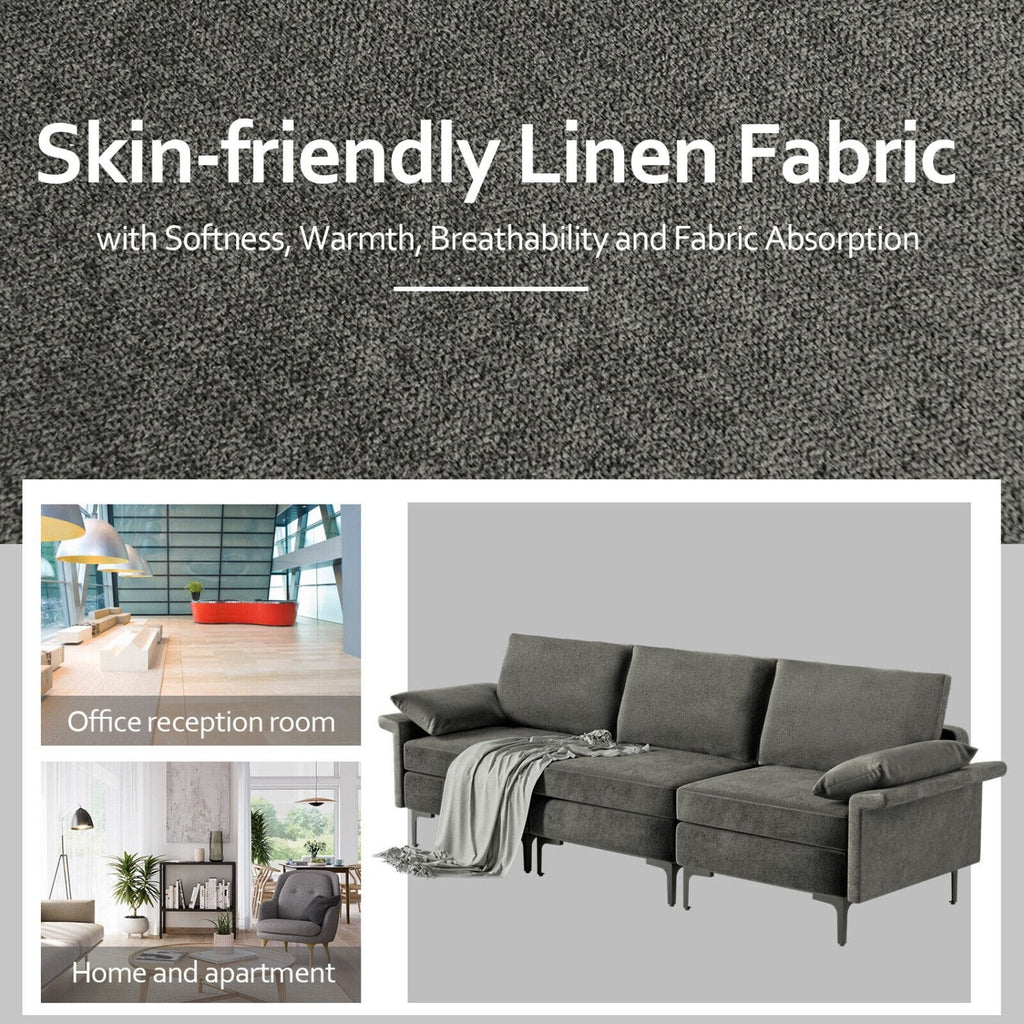 100.5 in 3 Seat Modular Sofa in Charcoal Linen, 30 in Deep, 660 lb Per Seat, Ships in Three Boxes
