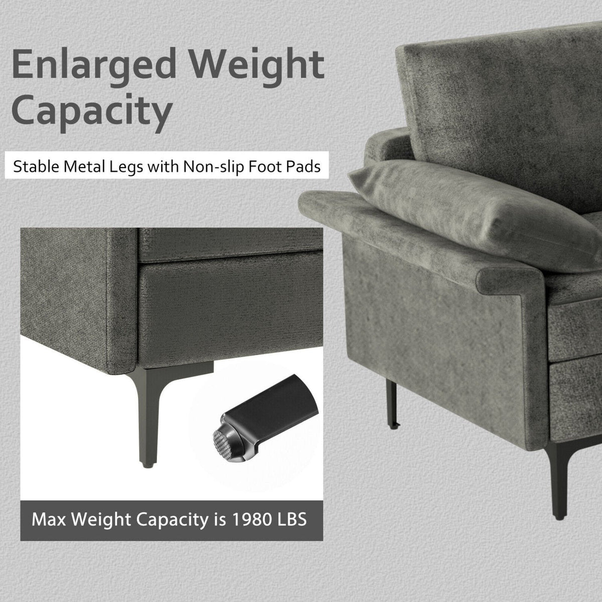 100.5 in 3 Seat Modular Sofa in Charcoal Linen, 30 in Deep, 660 lb Per Seat, Ships in Three Boxes