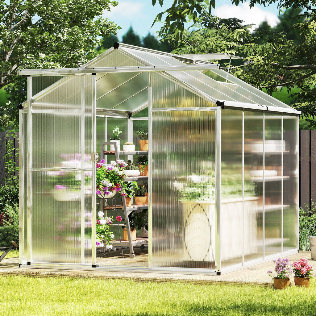 Large Walk-in Green House with Rain Gutters and Polycarbonate Panels-8 FT