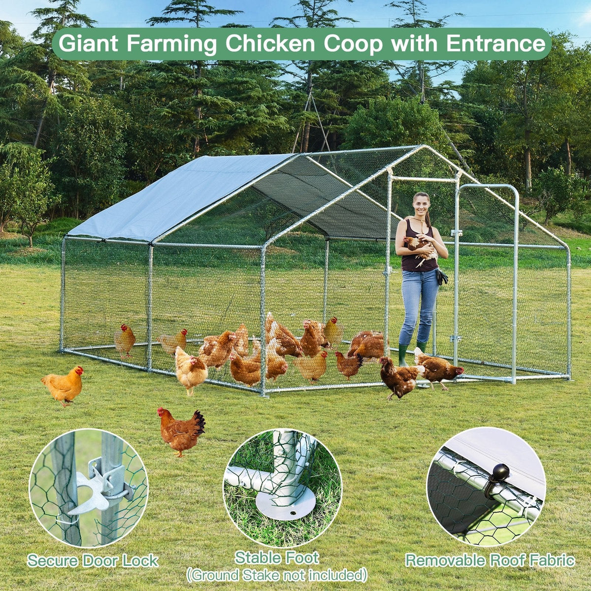 Large Walk in Shade Cage Chicken Coop with Roof Cover-M