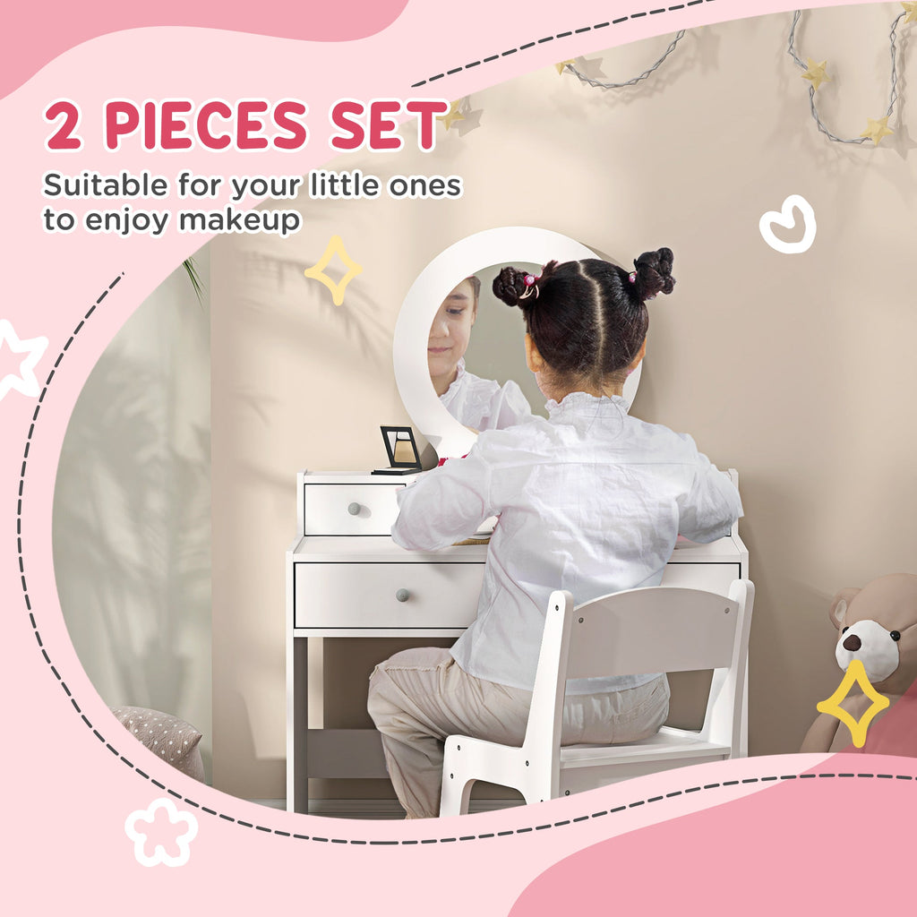 Kids Vanity Set, Children Makeup Table with Mirror, Stool and Storage Drawers, for Ages 3-8, Pink
