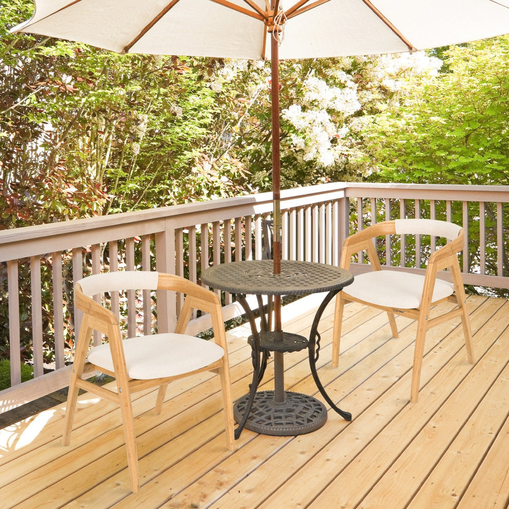 Bamboo Dining Armchair with Curved Back, Beige Polyester Cushion and A Frame Legs, Natural