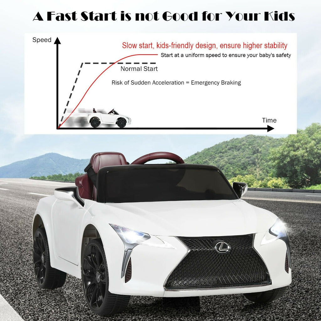 12V Licensed Lexus LC500 Kids Ride On Car with Slow Start and 2.4G Parent Remote, White