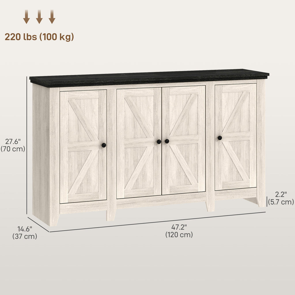 Rustic Sideboard, Buffet Cabinet with Adjustable Shelves for Living Room, Dining Room, Entryway, White Wood Grain