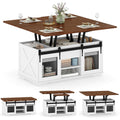 Lift Top Coffee Table with 2 Sliding Barn Doors-Walnut