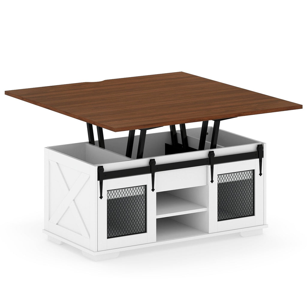 Lift Top Coffee Table with 2 Sliding Barn Doors-Walnut