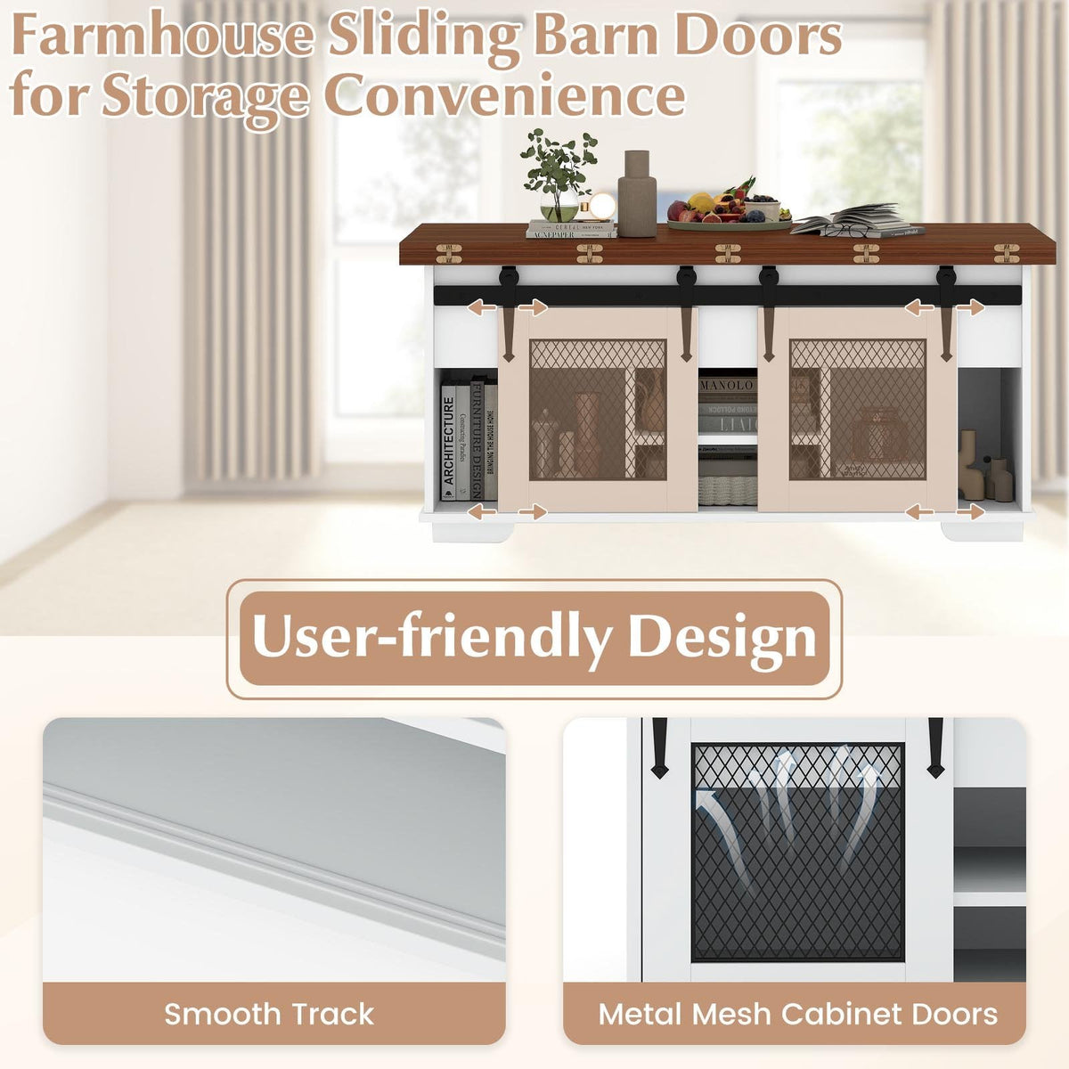 Lift Top Coffee Table with 2 Sliding Barn Doors-Walnut