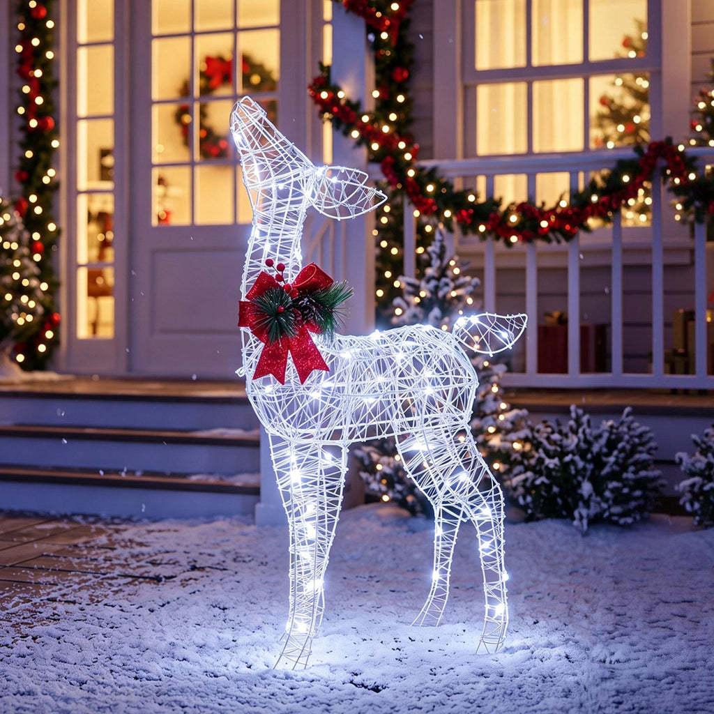 Lighted Christmas Deer Decorations with Cold White LED Lights-White