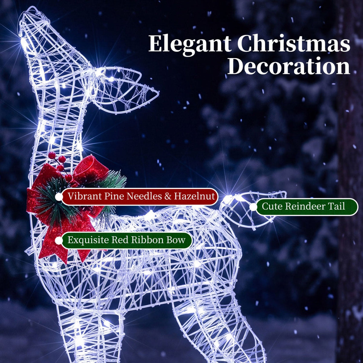 Lighted Christmas Deer Decorations with Cold White LED Lights-White