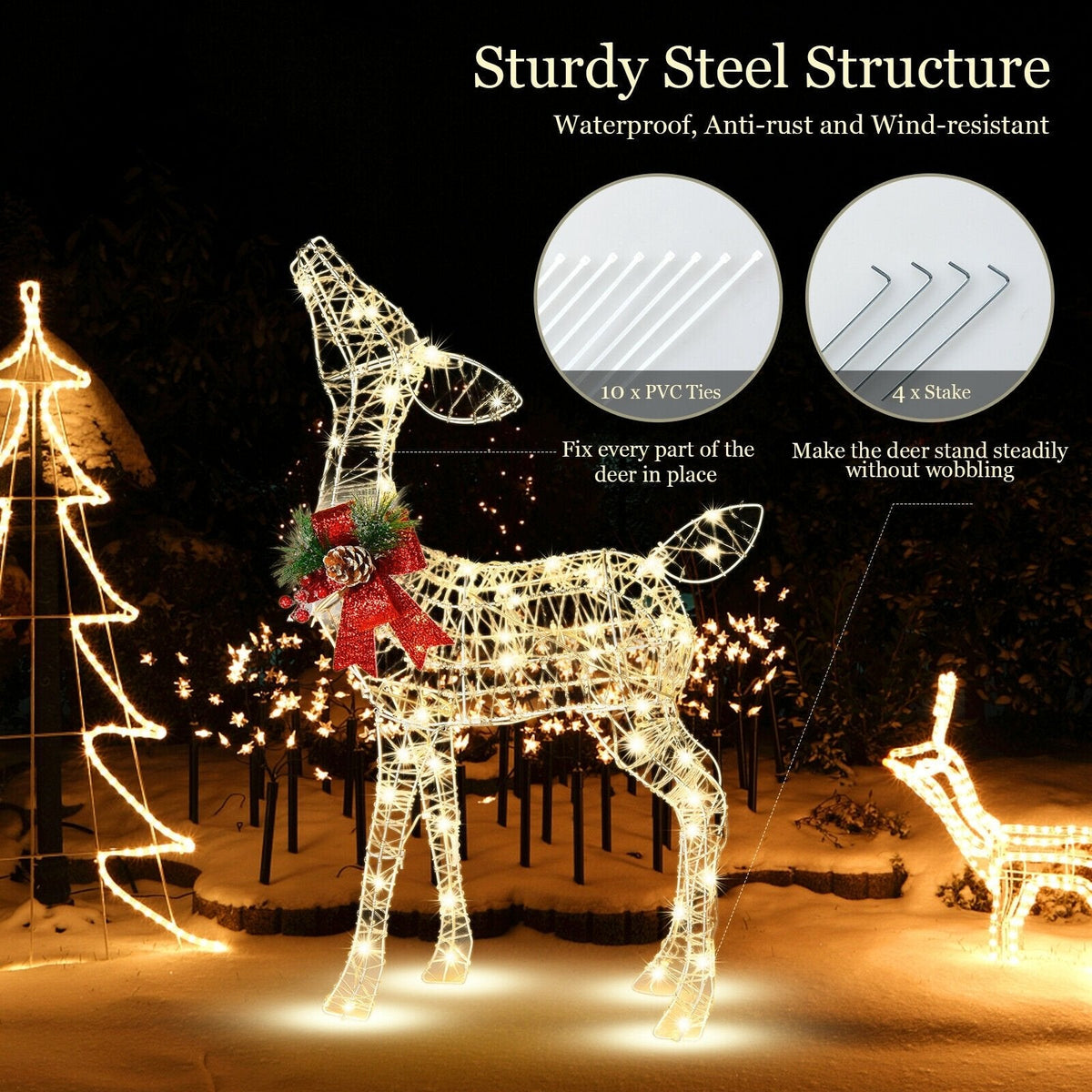 Lighted Christmas Reindeer Decorations with 50 LED Lights for Outdoor Yard