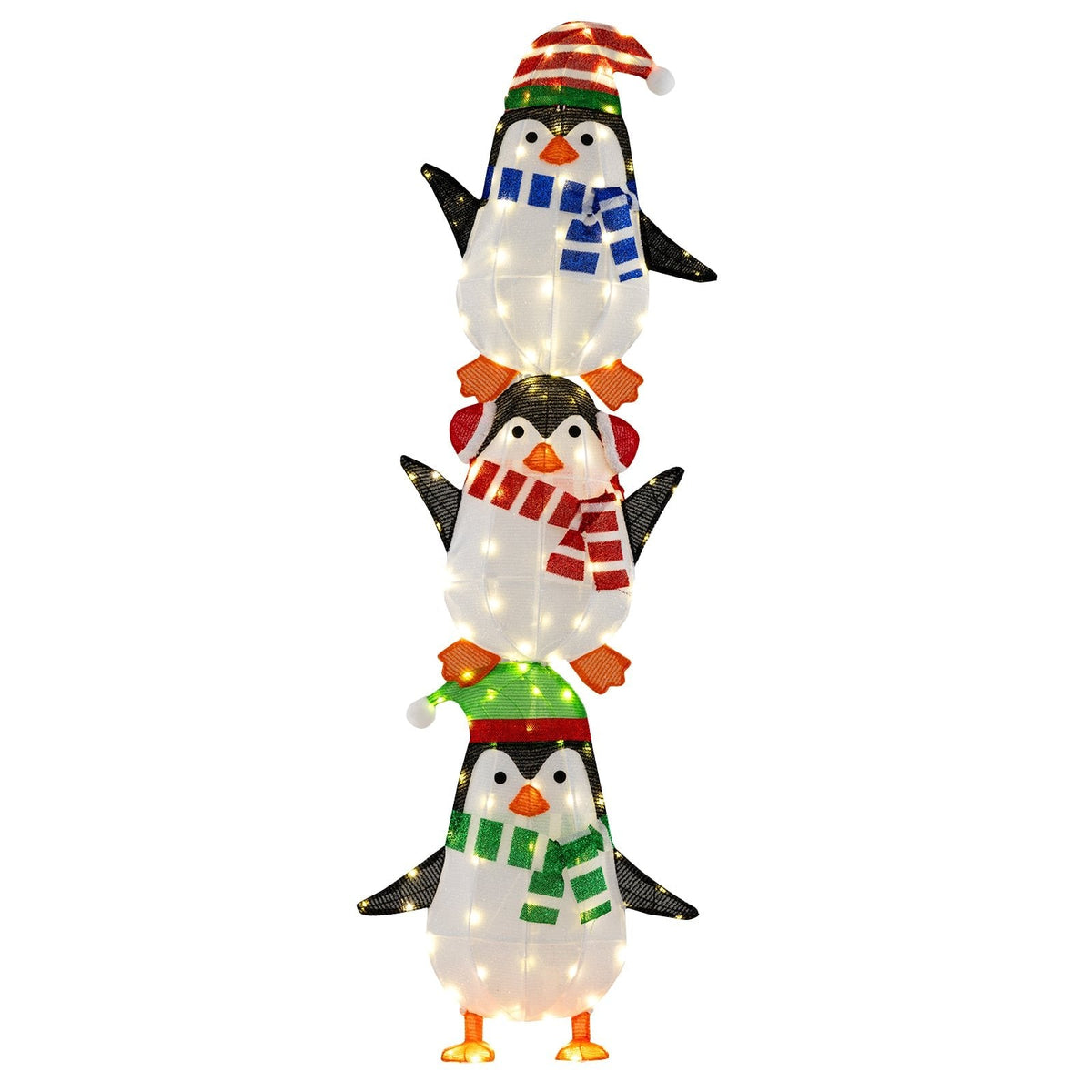 Lighted Penguins Decoration with Warm White Lights and Cute Hats