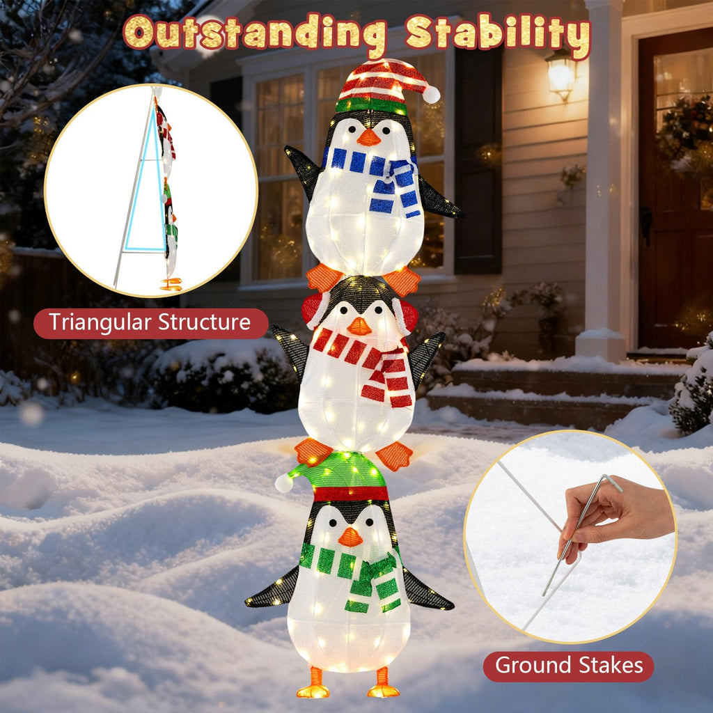 Lighted Penguins Decoration with Warm White Lights and Cute Hats