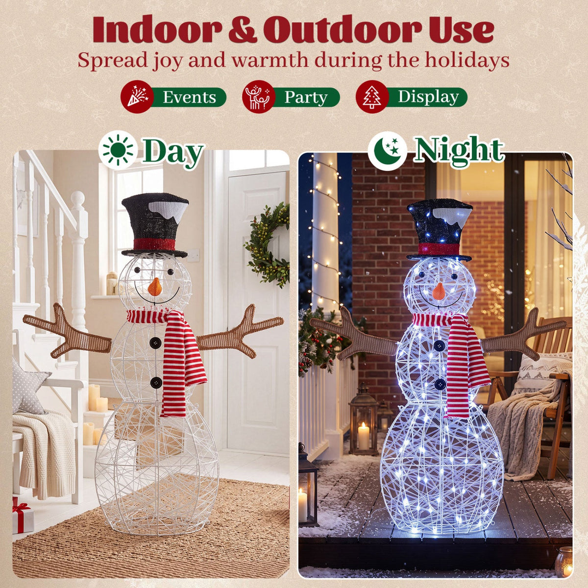 Lighted Snowman Christmas Decoration with Cold White LED Lights-White