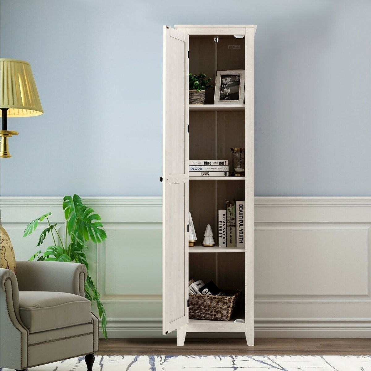 Linen Tower Bathroom Storage Cabinet Tall Slim Side Organizer with Shelf-Walnut