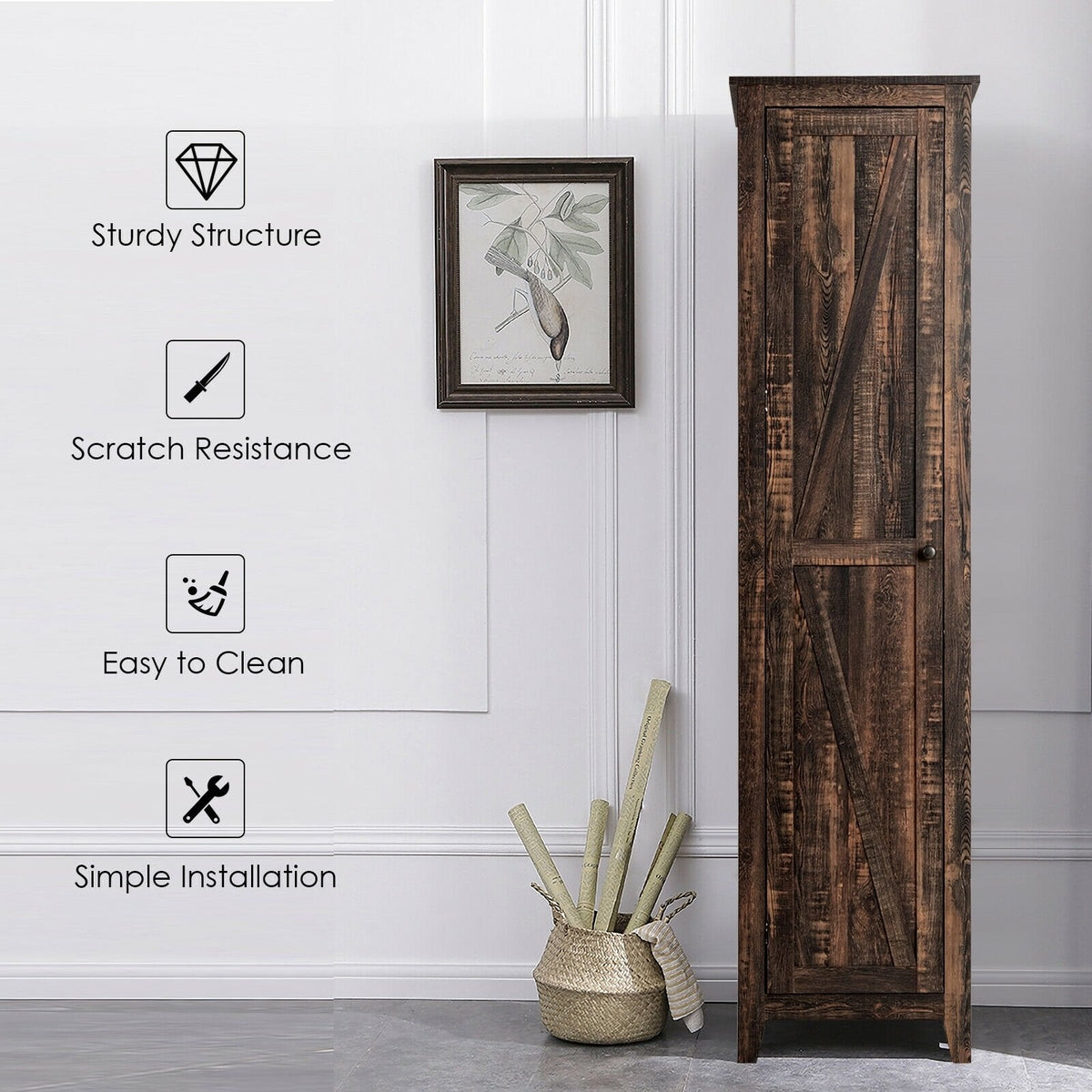 Linen Tower Bathroom Storage Cabinet Tall Slim Side Organizer with Shelf-Walnut