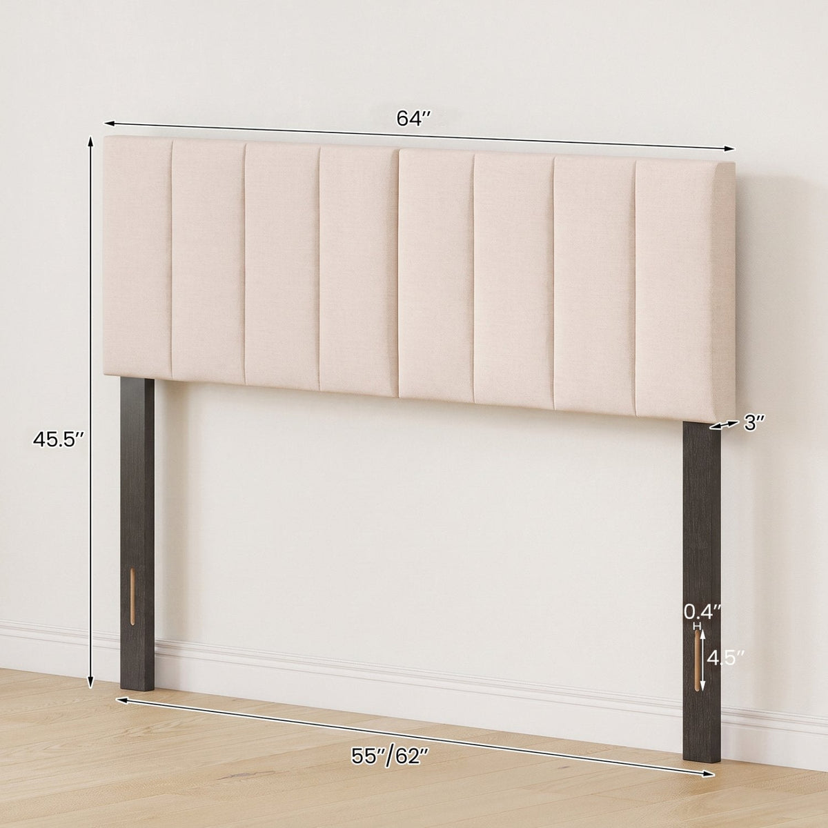 Linen Upholstered Headboard with Solid Wood Legs and Adjustable Width-Beige