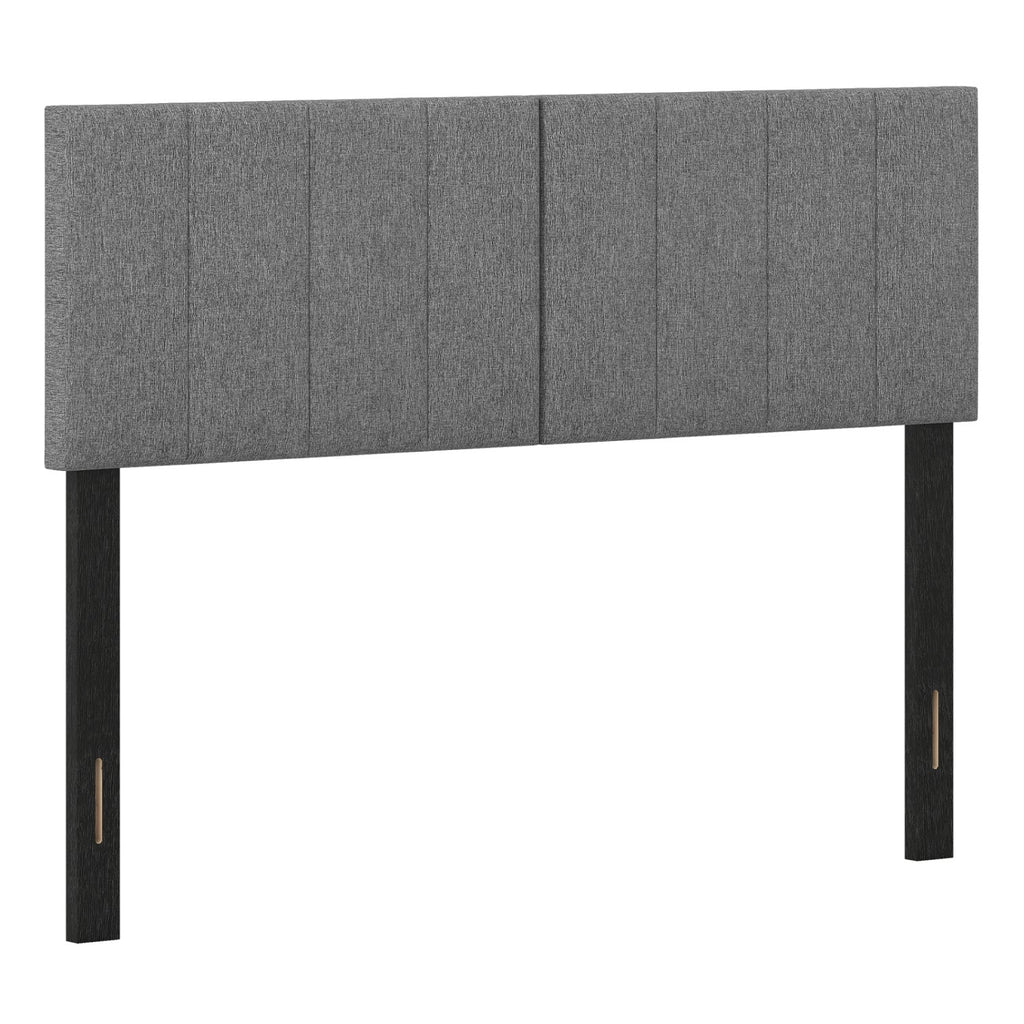 Linen Upholstered Headboard with Solid Wood Legs and Adjustable Width-Dark Gray