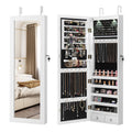 Lockable Wall Mount Mirrored Jewelry Cabinet with LED Lights-White