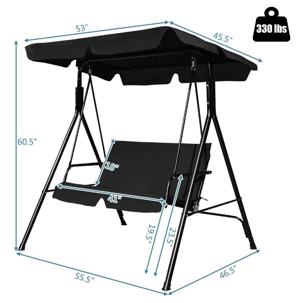 Loveseat Cushioned Patio Steel Frame Swing Glider -Black