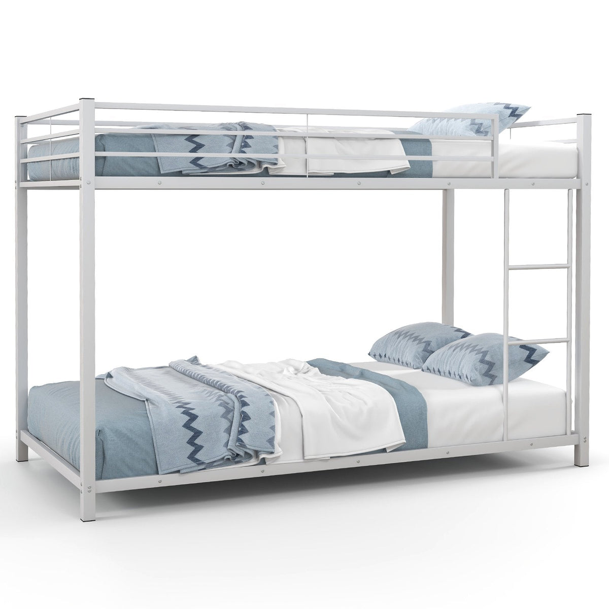 Low Profile Twin Over Twin Metal Bunk Bed with Full-length Guardrails-White
