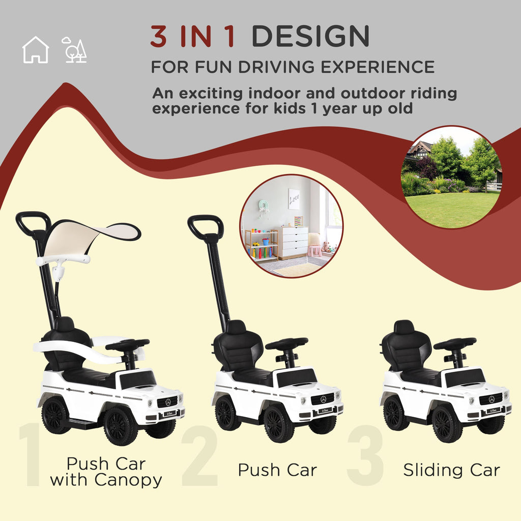 Mercedes-Benz G350 Licensed Push Car, 3-in-1 Toddler Sliding Car with Horn, Steering, Foot Rest, Seat Storage, Black
