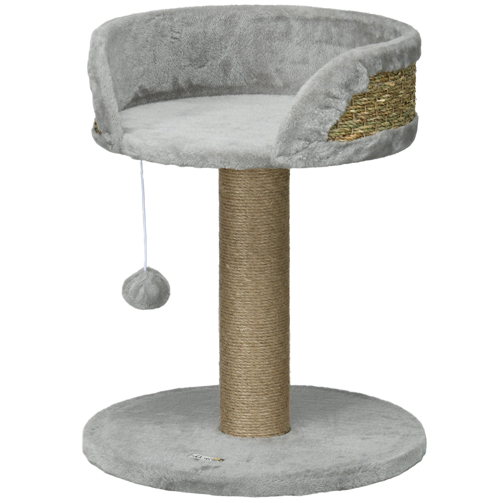 Cat Tree with Scratching Post, Toy Ball, Perch, Small Cat Tower for Indoor Cats - 16" x 16" x 19", Beige