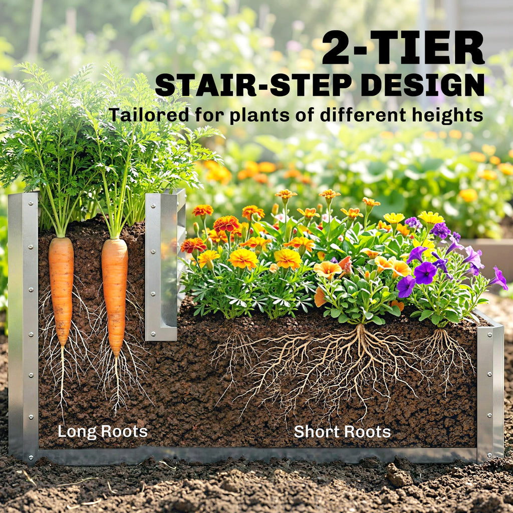 2 Tier Raised Garden Bed, 47" x 40" x 23" Galvanized Steel Planter Box for Vegetables, Flowers, and Herbs, Dark Grey