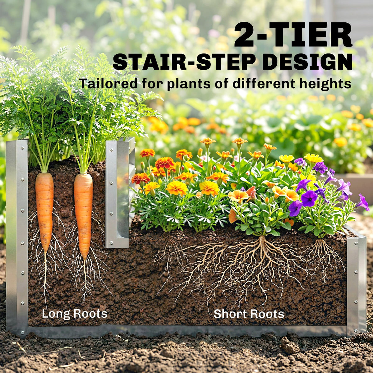 2 Tier Raised Garden Bed, 47" x 40" x 23" Galvanized Steel Planter Box for Vegetables, Flowers, and Herbs, Dark Grey