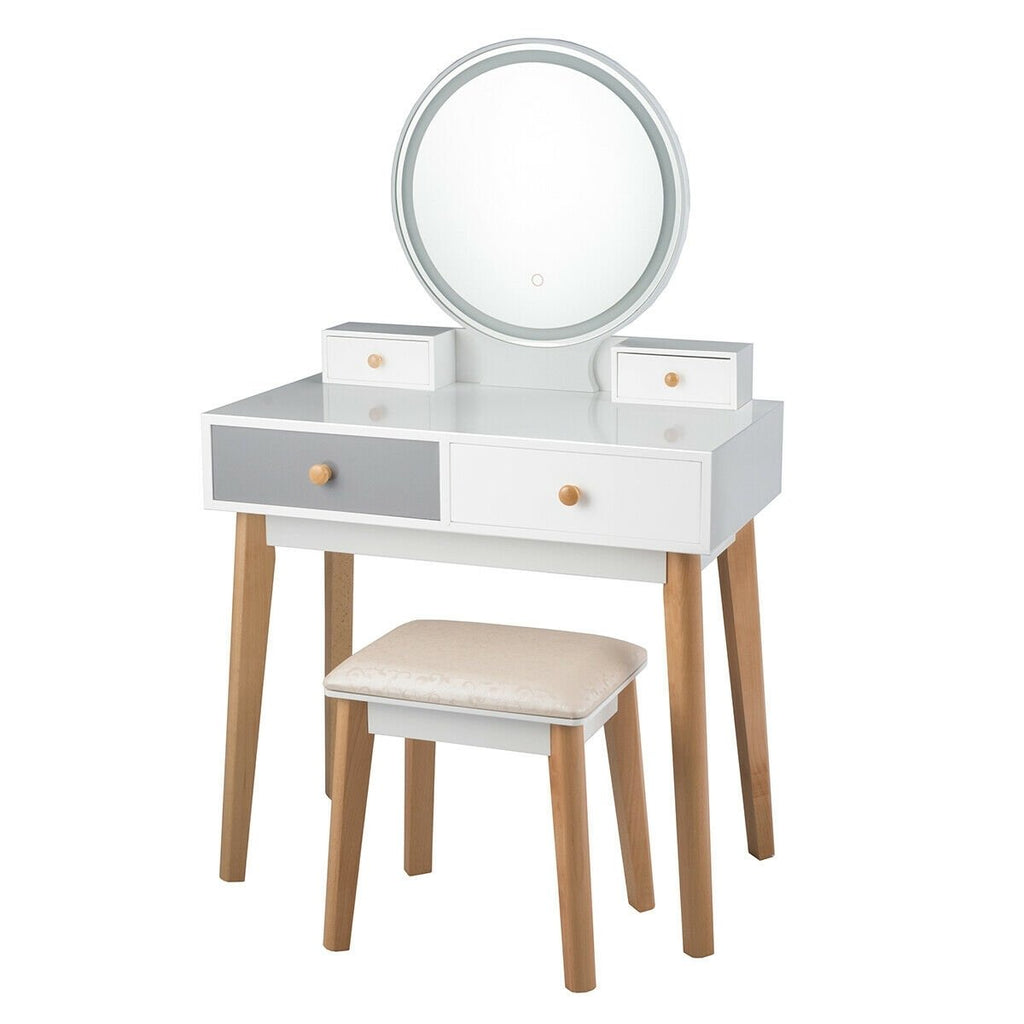 Makeup Dressing Table with 4 Drawers and Lighted Mirror-White