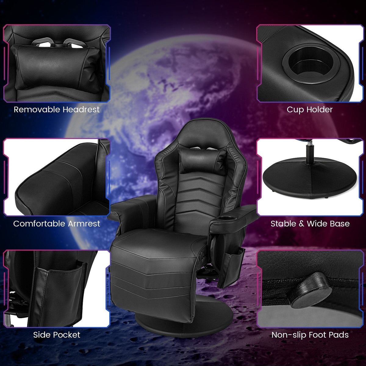 Massage Video Gaming Recliner Chair with Adjustable Height-Black