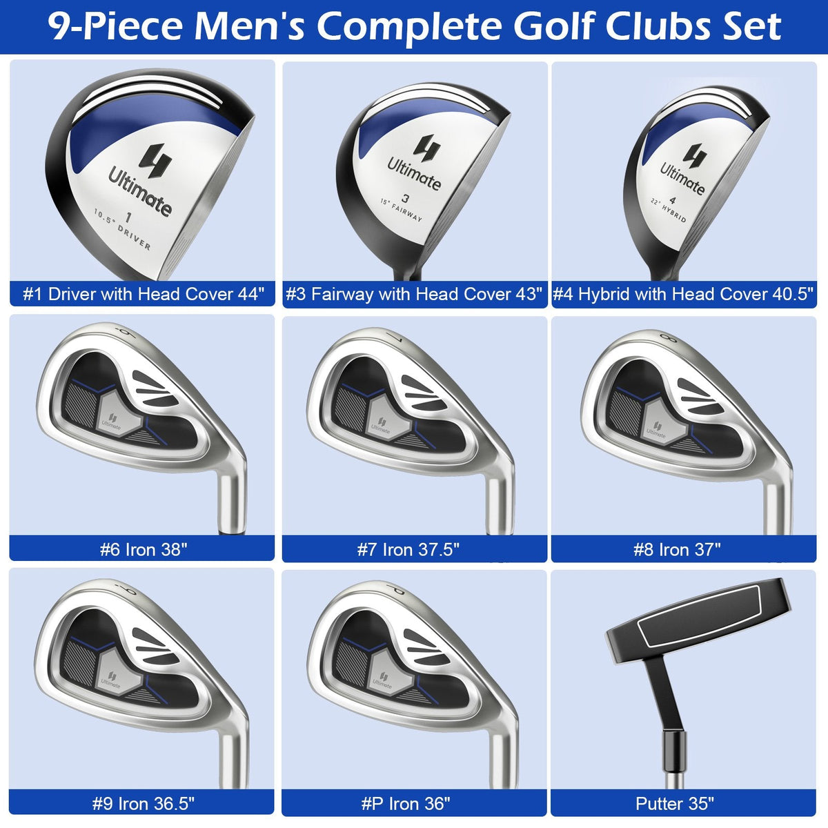 Men's 9 Pieces Complete Golf Club Set-Navy