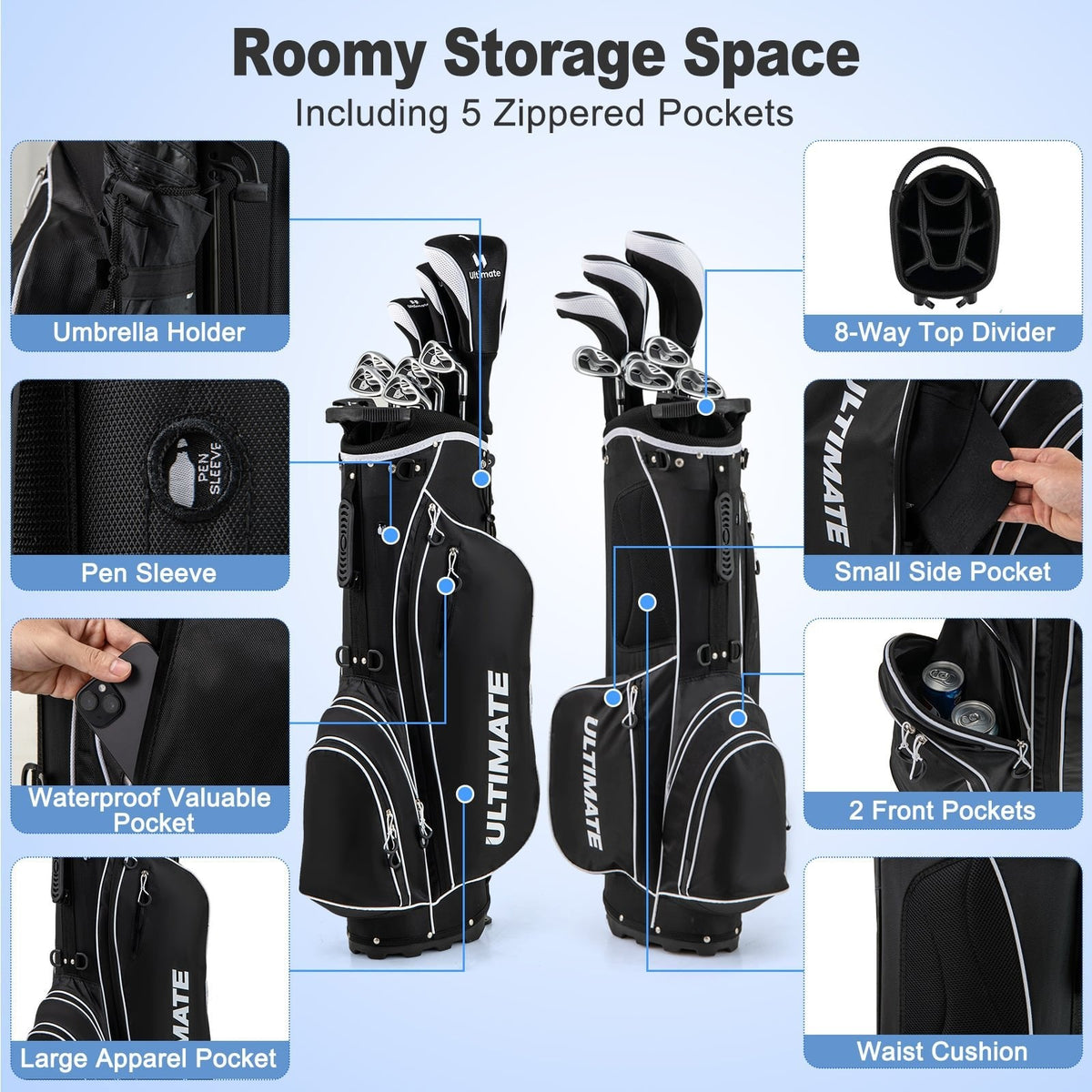 Men’s Profile Complete Golf Club Package Set Includes 10 Pieces-Black