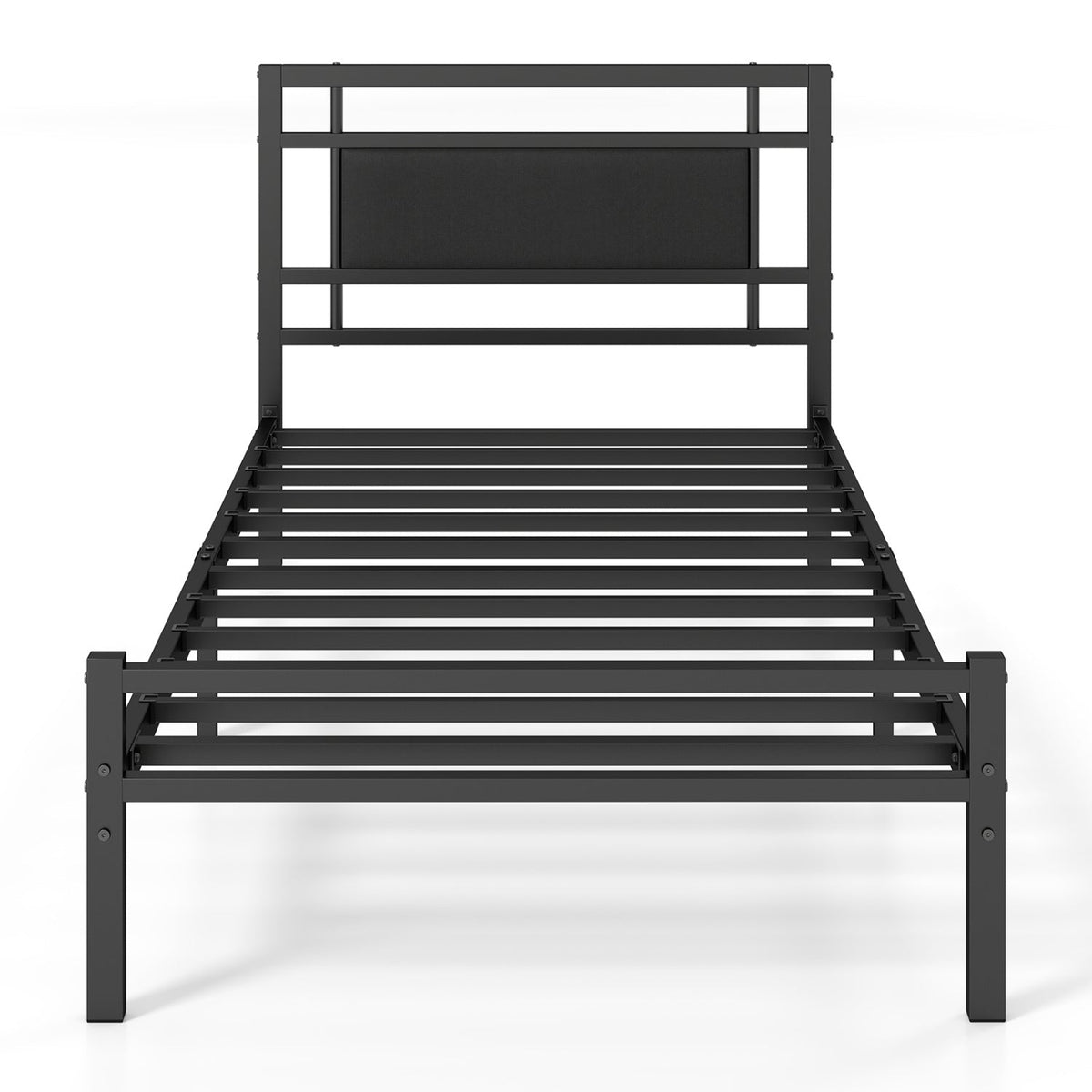 Metal Bed Frame with Upholstered Headboard-Twin Size