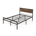 Full Size Metal Platform Bed with Rustic Wood Headboard and 20 Inch Footboard