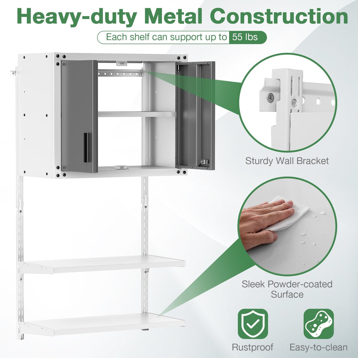 Metal Wall Cabinet with Lock and 3 Adjustable Shelves